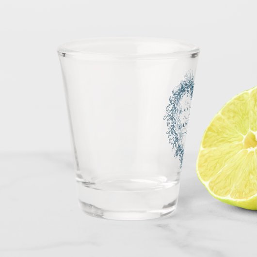 Mistletoe line art blue winter bruiloft douane shot glas (Links)