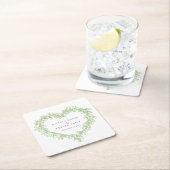 Mistletoe line art green winter bruiloft custom kartonnen onderzetters (Insitu)
