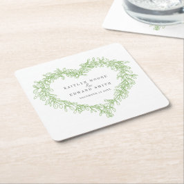 Mistletoe line art green winter bruiloft custom kartonnen onderzetters