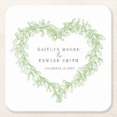 Mistletoe line art green winter bruiloft custom kartonnen onderzetters (Voorkant)