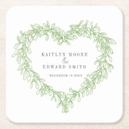 Mistletoe line art green winter bruiloft custom kartonnen onderzetters