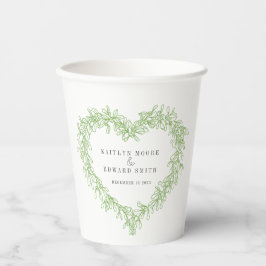Mistletoe line art green winter bruiloft custom papieren bekers