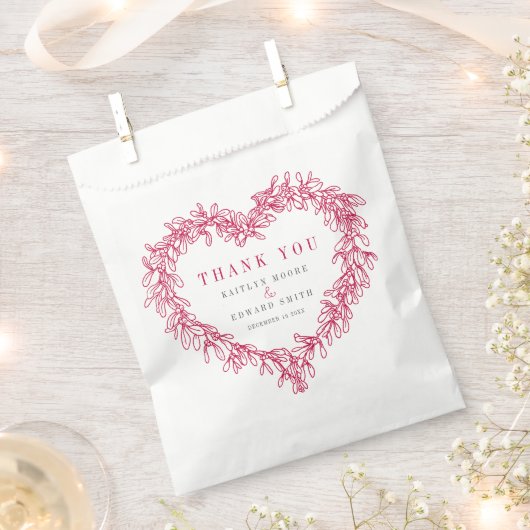 Mistletoe line art red white bruiloft bedankt bedankzakje (Geknipt)