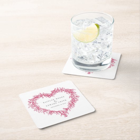 Mistletoe line art red white winter bruiloft douan kartonnen onderzetters (Insitu)