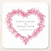 Mistletoe line art red white winter bruiloft douan kartonnen onderzetters (Voorkant)
