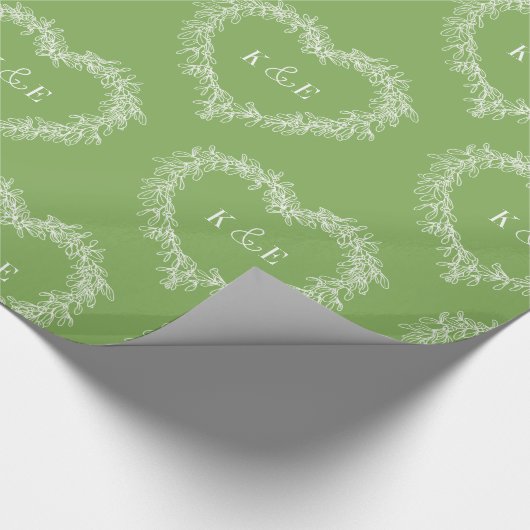 Mistletoe line art tekening monogram groen wit cadeaupapier (Hoek)