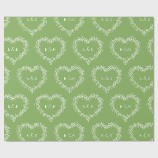 Mistletoe line art tekening monogram groen wit cadeaupapier (Vlak)