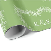 Mistletoe line art tekening monogram groen wit cadeaupapier (Rol Hoek)