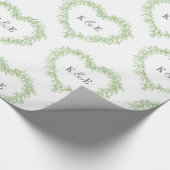 Mistletoe line art tekening monogram groen wit cadeaupapier (Hoek)