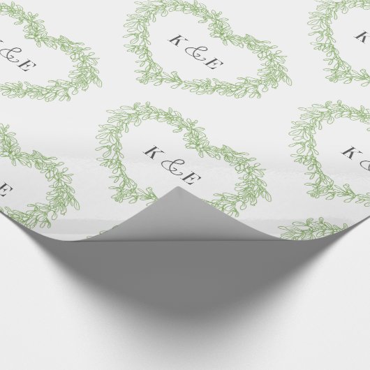 Mistletoe line art tekening monogram groen wit cadeaupapier (Hoek)