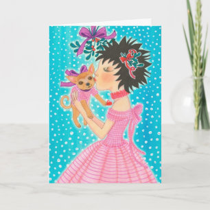 Mistletoe Love Dog Feestdagen Kaart