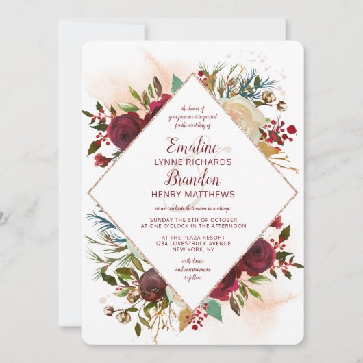 Mistletoe Manor Roos Gold Diamond Lijst Bruiloft Kaart (Voorkant)