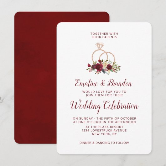 Mistletoe Manor Roos Gold Sparkle Rings Bruiloft Kaart (Voorkant / Achterkant)