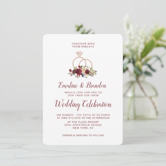 Mistletoe Manor Roos Gold Sparkle Rings Bruiloft Kaart (Staand voorkant)