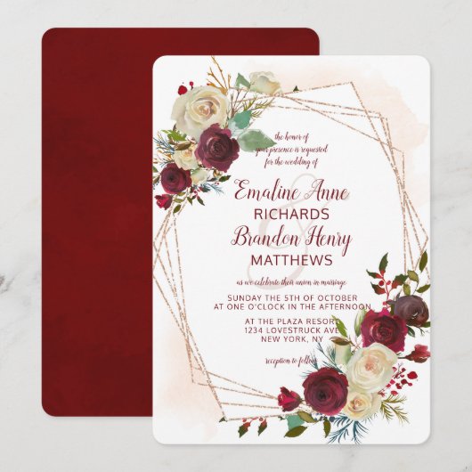 Mistletoe Manor Roos Gouden Geometrische bruiloft Kaart (Voorkant / Achterkant)