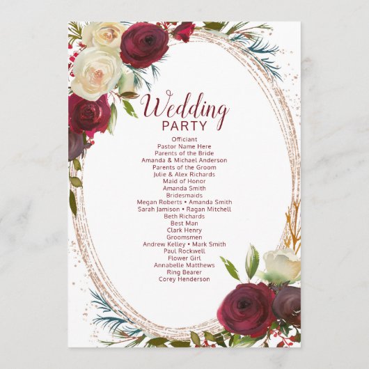 Mistletoe Manor Roos Gouden Ovale Trouwceremonie Programmakaart (Achterkant)