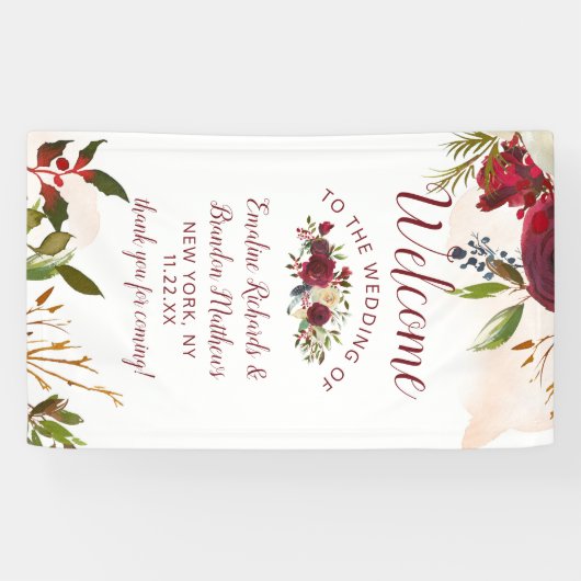 Mistletoe Manor Waterverf Bloemen bruiloft Welkom Spandoek (Horizontaal)