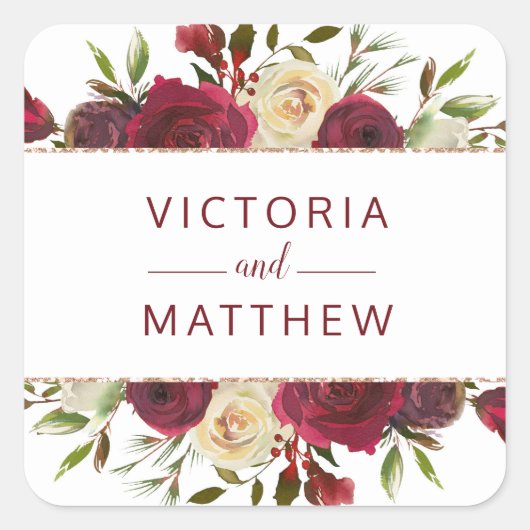 Mistletoe Manor Waterverf Floral Monogram bruiloft Vierkante Sticker (Voorkant)