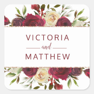 Mistletoe Manor Waterverf Floral Monogram bruiloft Vierkante Sticker