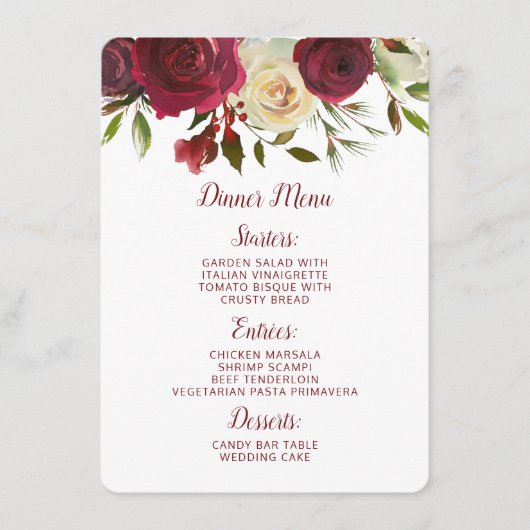 Mistletoe Manor Waterverf Lush Winter Roos Diner Menu (Voorkant)