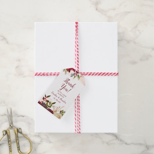 Mistletoe Manor Waterverf Roos bruiloft dank u Cadeaulabel (Met Touw)