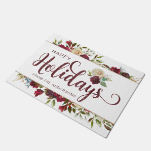 Mistletoe Manor Waterverf Roos Prettige feestdagen Deurmat