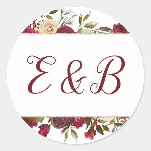 Mistletoe Manor Waterverf Winter Monogram Bruiloft Ronde Sticker (Voorkant)