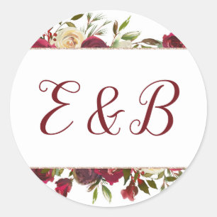 Mistletoe Manor Waterverf Winter Monogram Bruiloft Ronde Sticker