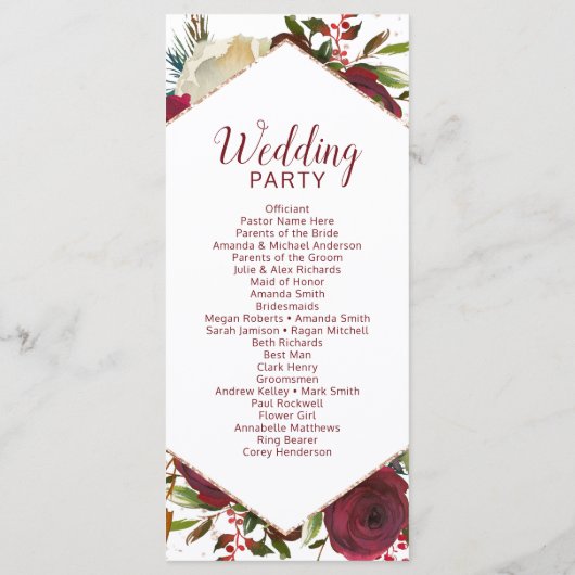 Mistletoe Manor Waterverf Winterhuwelijksceremonie Programmakaart (Achterkant)