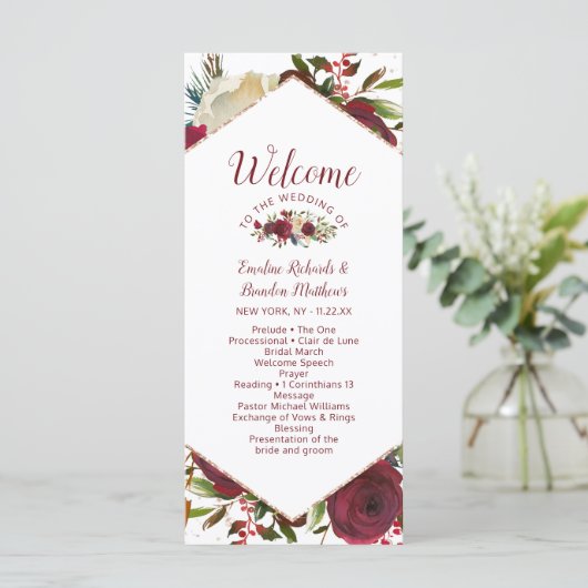 Mistletoe Manor Waterverf Winterhuwelijksceremonie Programmakaart (Staand voorkant)