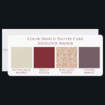 Mistletoe Manor Wedding Color Swatch Palette Kaart<br><div class="desc">Mistletoe Manor Waterverf Lush Winter Rozen Design Marsala, Wine Merlot Red, Burgundy, Ivory Cream en Green - Een klassiek en modern trouwkleurenprogramma, in een herfst/winterthema. Deze Kaart van het Palet van het Monster van de trouwkleur, met de handige Codes van de Hexuitdraai van de Kleur, zal u helpen uw volledige...</div>