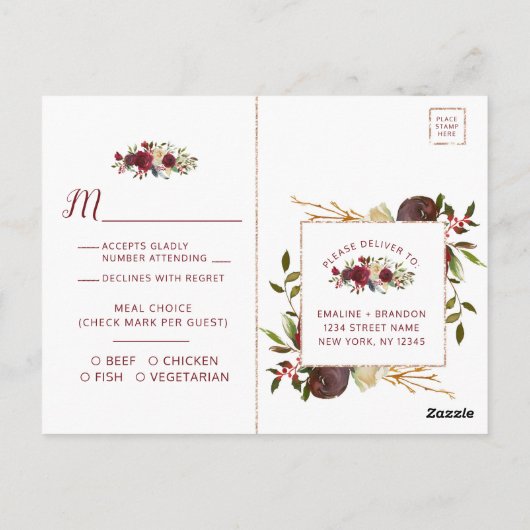 Mistletoe Manor Winter Bruiloft Maaltijd Keuze RSV Briefkaart (Achterkant)