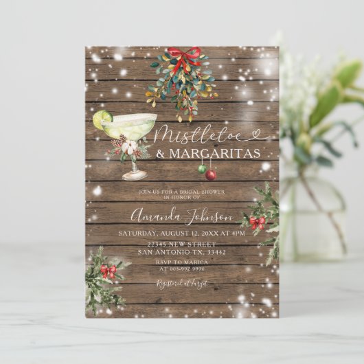 Mistletoe & Margarita Wood Christmas Vrijgezellenf Kaart (Staand voorkant)