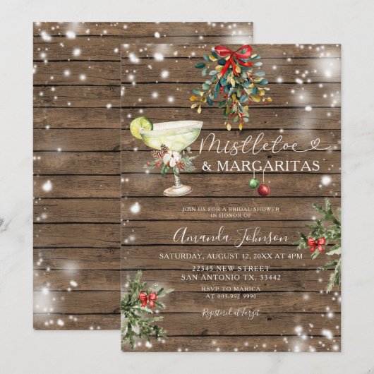 Mistletoe & Margarita Wood Christmas Vrijgezellenf Kaart (Voorkant / Achterkant)