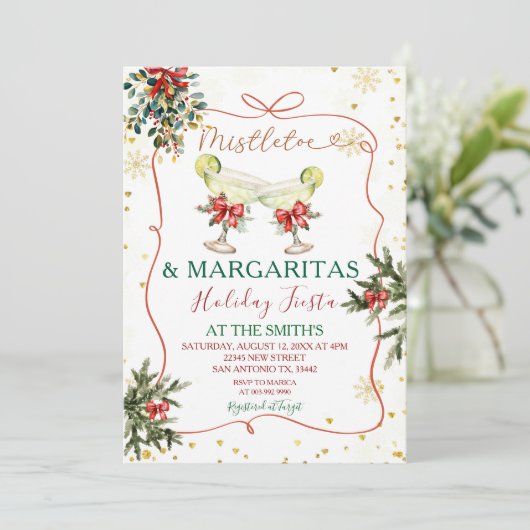 Mistletoe Margaritas Hand getrokken Vakantie Fiest Kaart (Staand voorkant)
