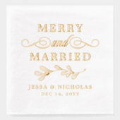 Mistletoe Merry & Getrouwd Kerst Huwelijk Folie Servetten (Voorkant)