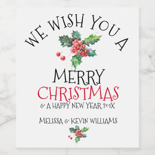 Mistletoe & Merry-kersttekst Temple Wijn Etiket (Enkel label)
