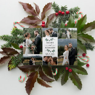 Mistletoe Merry Married Photo Collage Kerstmis Bedankkaart