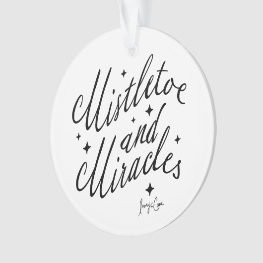 Mistletoe & Miracles Zwart & Wit Ronde Kerstmis Ornament (voorkant)