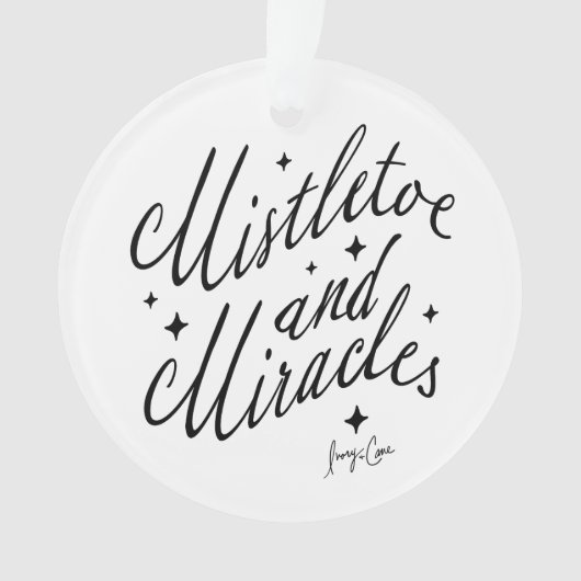 Mistletoe & Miracles Zwart & Wit Ronde Kerstmis Ornament (voorkant)