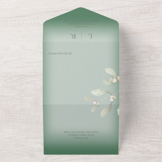 Mistletoe Modern Pine Green Dinner All In One Uitnodiging (Buitenkant)