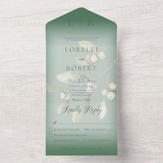 Mistletoe Modern Pine Green Dinner All In One Uitnodiging (Binnen)