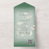 Mistletoe Modern Pine Green QR Code All In One Uitnodiging (Binnen)