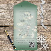 Mistletoe Modern Pine Green QR Code All In One Uitnodiging
