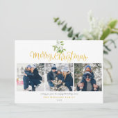 Mistletoe Moderne Foto Goud Script Kerstmis Feestdagenkaart (Staand voorkant)