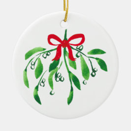 Mistletoe NAAM en NAAM Jaar Festive Red Green Kiss Keramisch Ornament