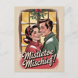 Mistletoe Ondeugd Retro Kerstmis 1950s Vintage Feestdagenkaart