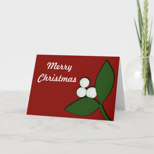 Mistletoe op maroon-kerstKaart Feestdagen Kaart (Voorkant)