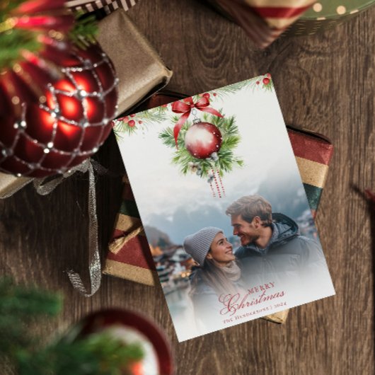 Mistletoe Paar Foto & Naam Kerst Kaart