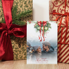 Mistletoe Paar Foto & Naam Kerst Kaart